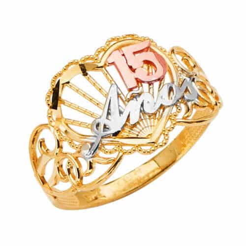 14K Tri Color Gold 15 Years Cubic Zirconia Crown Ring
