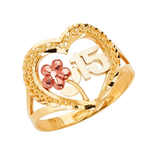14K Tri Color Gold 15 Years Ring