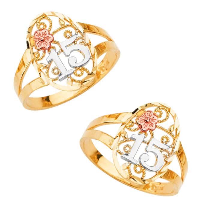 14K Tri Color Gold 15 Years Ring - Image 3