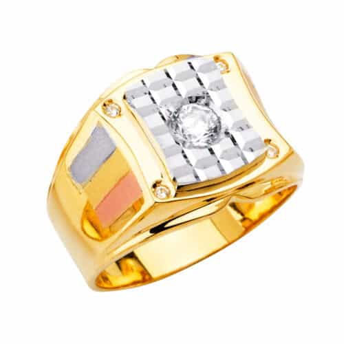 14K Tri Color Gold Men's Cubic Zirconia Ring