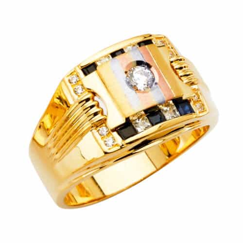 14K Yellow Gold Men's Cubic Zirconia Ring