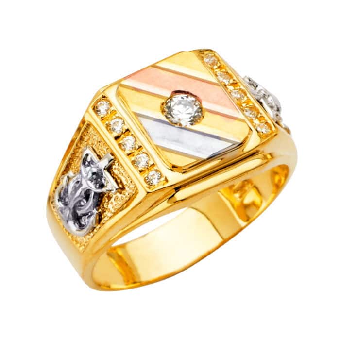 14K Tri Color Gold Men's Cubic Zirconia Ring