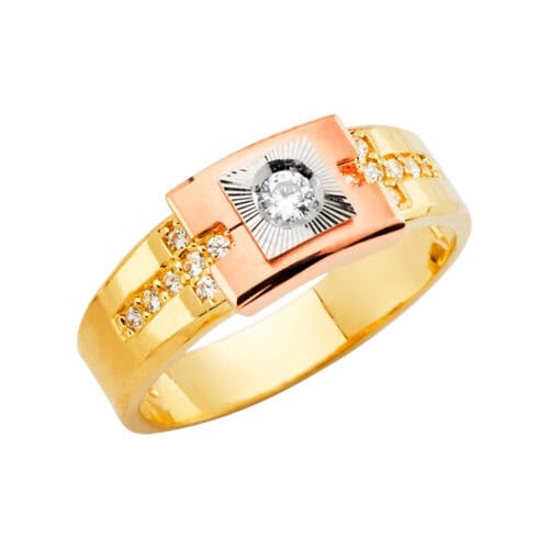 14K Two Tone Gold Men's Cubic Zirconia Ring