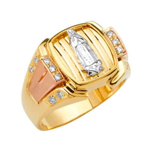 14K Tri Color Gold Guadalupe Men's Cubic Zirconia Ring