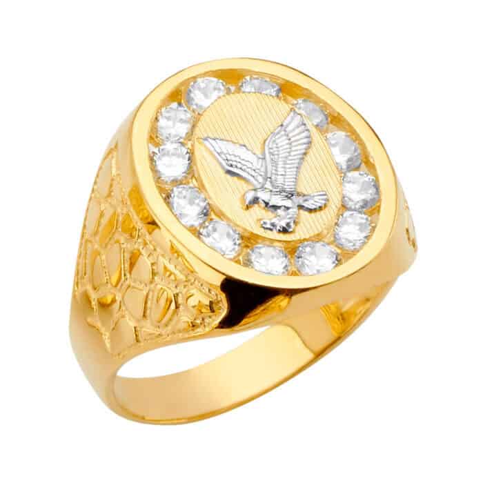 14K Yellow Gold Eagle Men's Cubic Zirconia Ring
