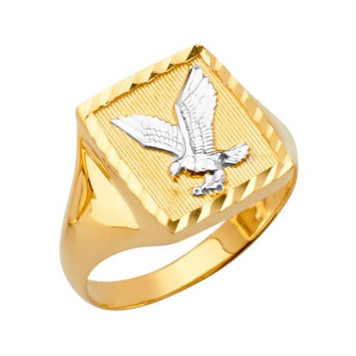 14K Yellow Gold Square Men's Ring w/Eagle
