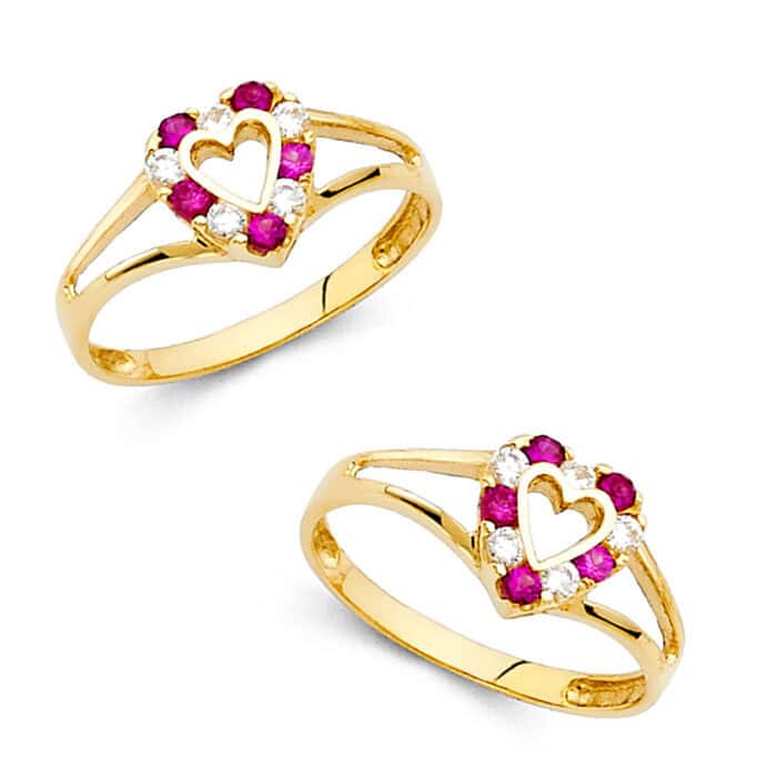 14K Yellow Gold Cubic Zirconia Babies Ring - Image 3