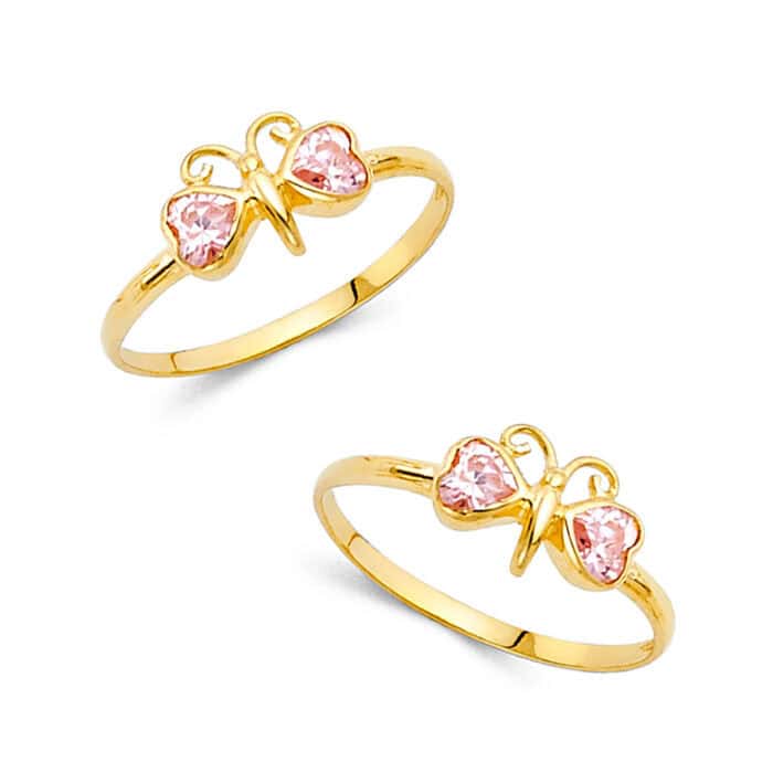 14K Yellow Gold Cubic Zirconia Babies Ring - Image 3