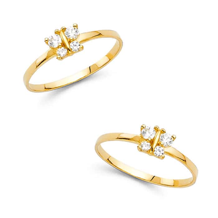 14K Yellow Gold Cubic Zirconia Babies Ring - Image 3