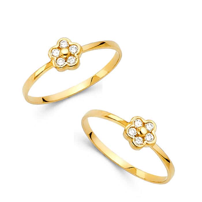 14K Yellow Gold Cubic Zirconia Babies Ring - Image 3
