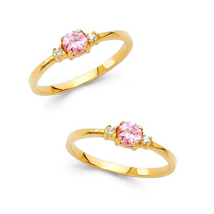 14K Yellow Gold Cubic Zirconia Babies Ring - Image 3