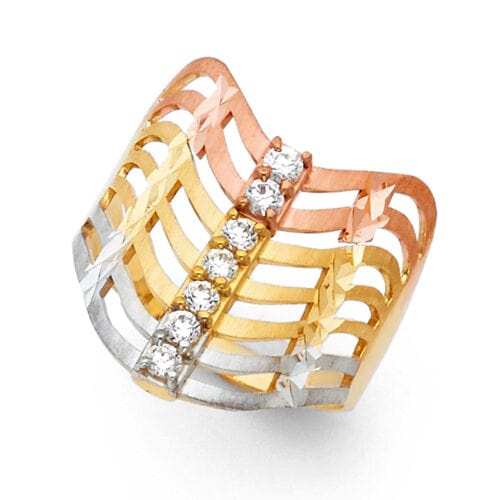 14K Tri Color Gold Semanario Cubic Zirconia Ring