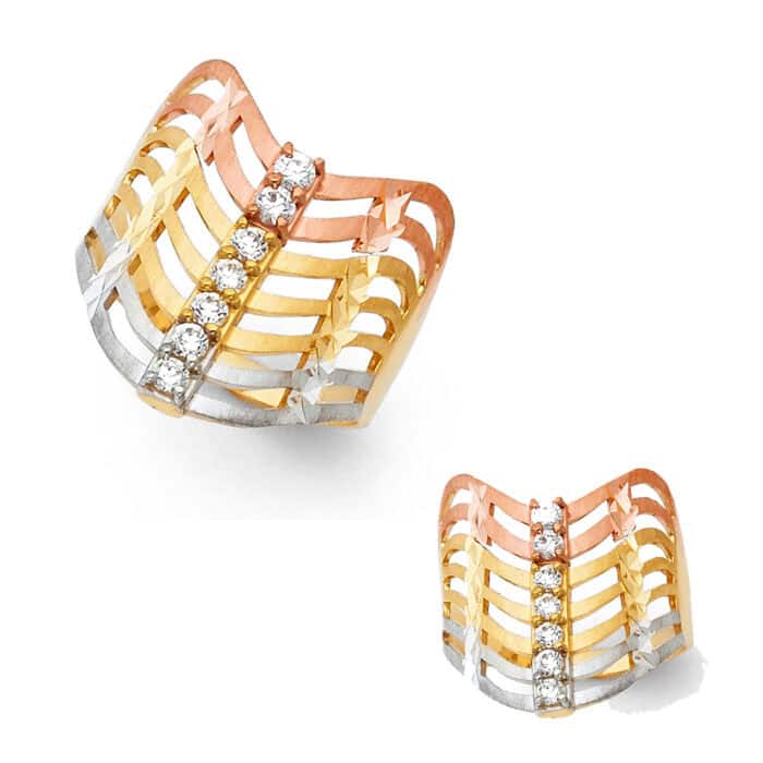 14K Tri Color Gold Semanario Cubic Zirconia Ring - Image 3