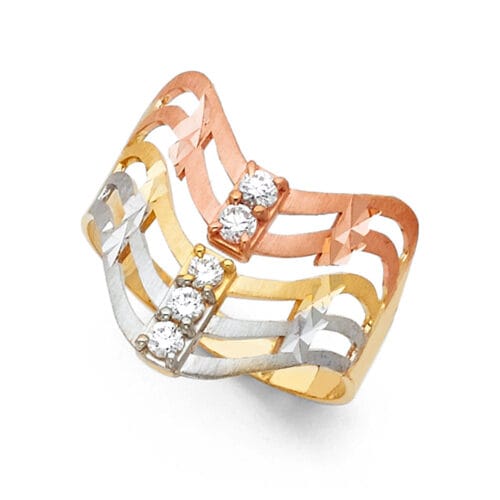 14K Tri Color Gold Semanario Cubic Zirconia Ring
