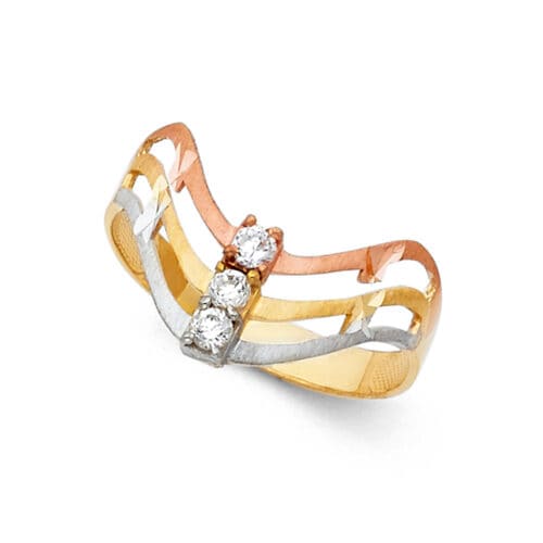 14K Tri Color Gold Semanario Cubic Zirconia Ring