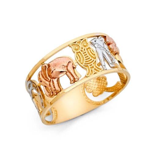 14K Tri Color Gold Lucky Ring