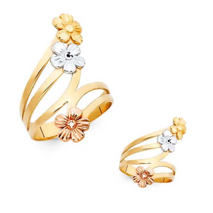 14K Tri Color Gold Flower Ring - Image 3