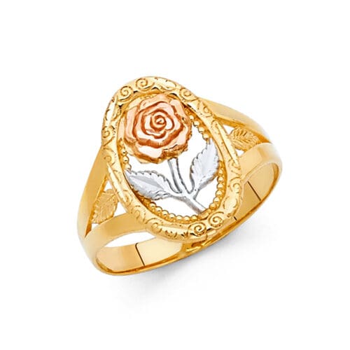 14K Tri Color Gold Flower Ring