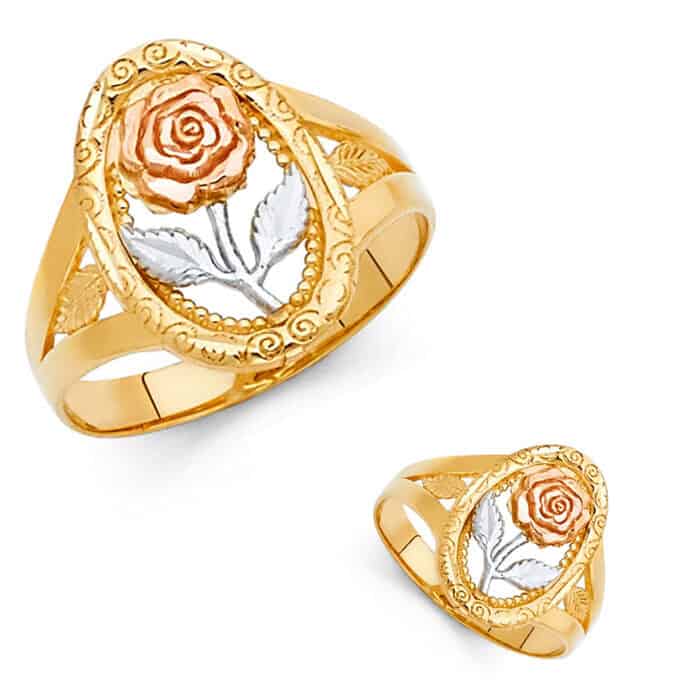 14K Tri Color Gold Flower Ring - Image 3