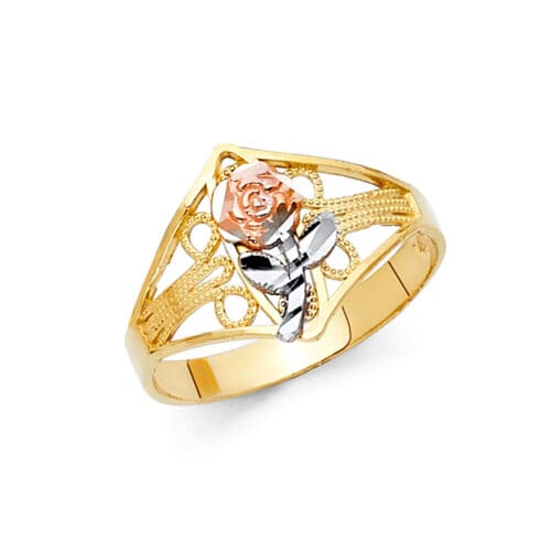 14K Tri Color Gold Flower Ring