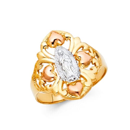 14K Tri Color Gold Religious Ring