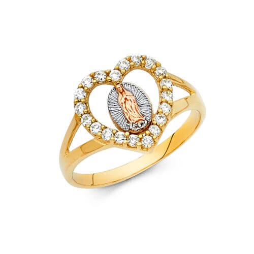 14K Tri Color Gold Religious Cubic Zirconia Ring