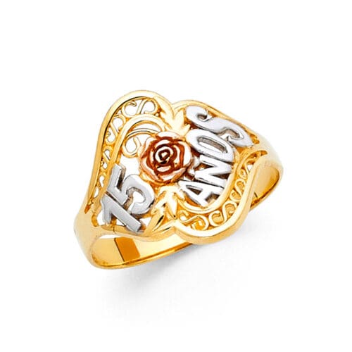 14K Tri Color Gold 15 Years Ring