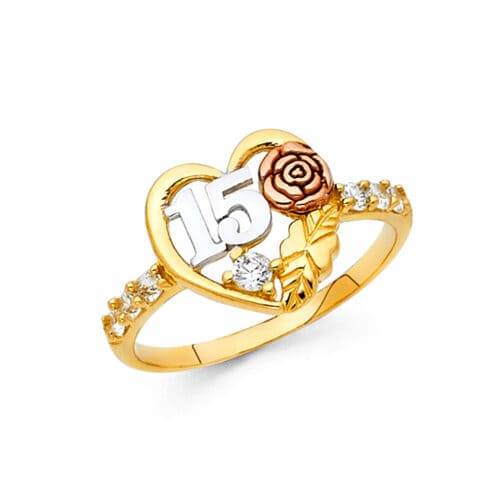 14K Tri Color Gold 15 Years Cubic Zirconia Ring