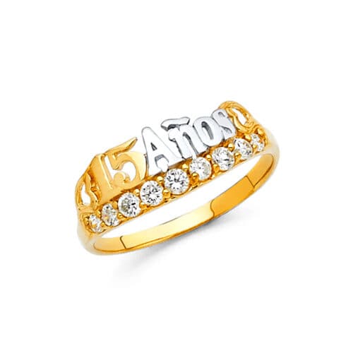 14K Tri Color Gold 15 Years Cubic Zirconia Ring