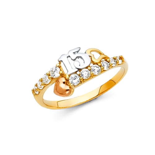 14K Tri Color Gold 15 Years Cubic Zirconia Ring