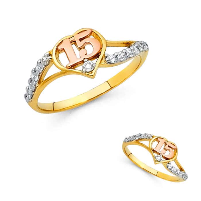 14K Two Tone Gold 15 Years Cubic Zirconia Ring - Image 3