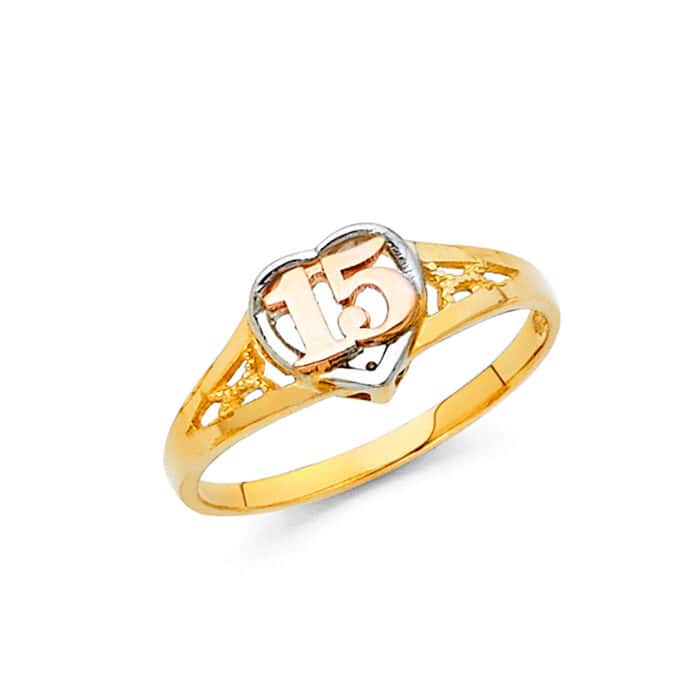 14K Tri Color Gold 15 Years Ring