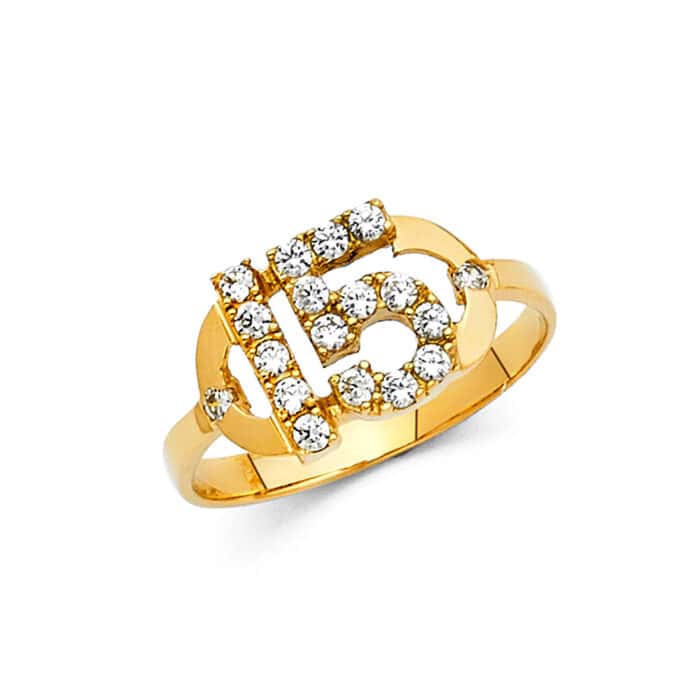 14K Yellow Gold 15 Years Cubic Zirconia Ring