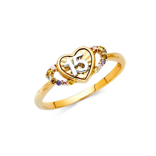 14K Two Tone Gold 15 Years Cubic Zirconia Ring