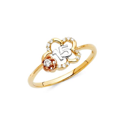 14K Two Tone Gold 15 Years Cubic Zirconia Ring