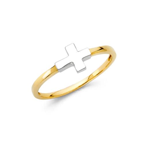 14K Two Tone Gold Religious Cross Ring