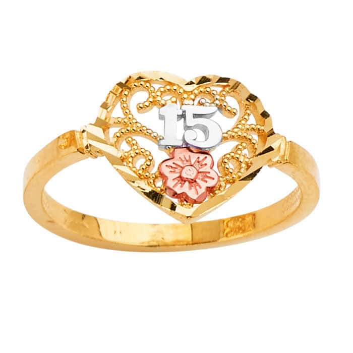 14K Tri Color Gold 15 Years Ring - Image 2