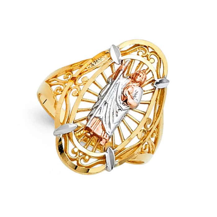 14K Tri Color Religious Ring