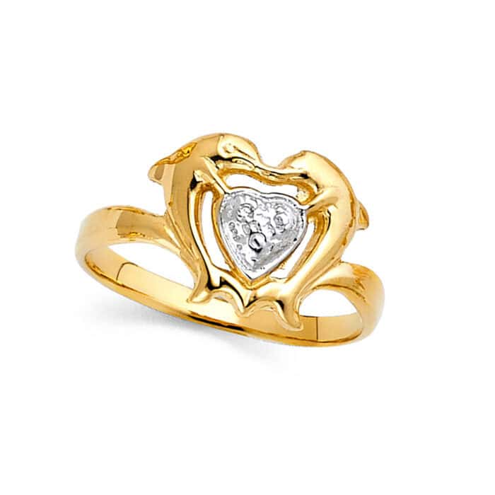 14K Tri Color Gold Fancy Dolphin Ring - Image 2
