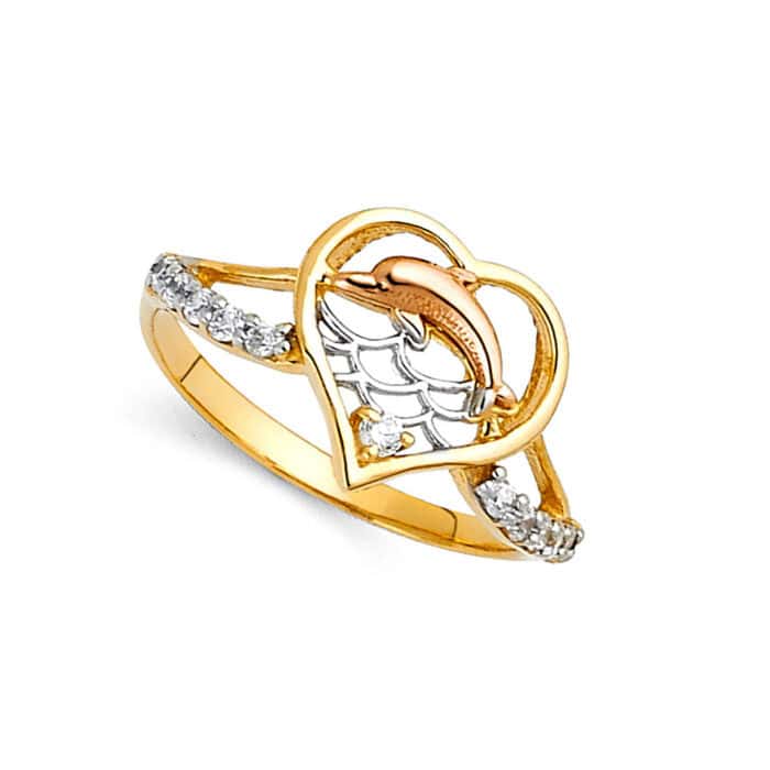 14K Tri Color Gold Fancy Dolphin Ring - Image 2