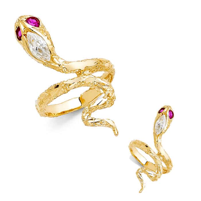 14K Yellow Gold Cubic Zirconia Snake Fancy Ring - Image 3