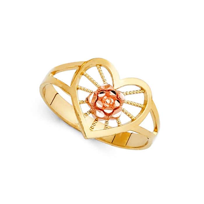 14K Two Tone Gold Flower Ring - Image 2
