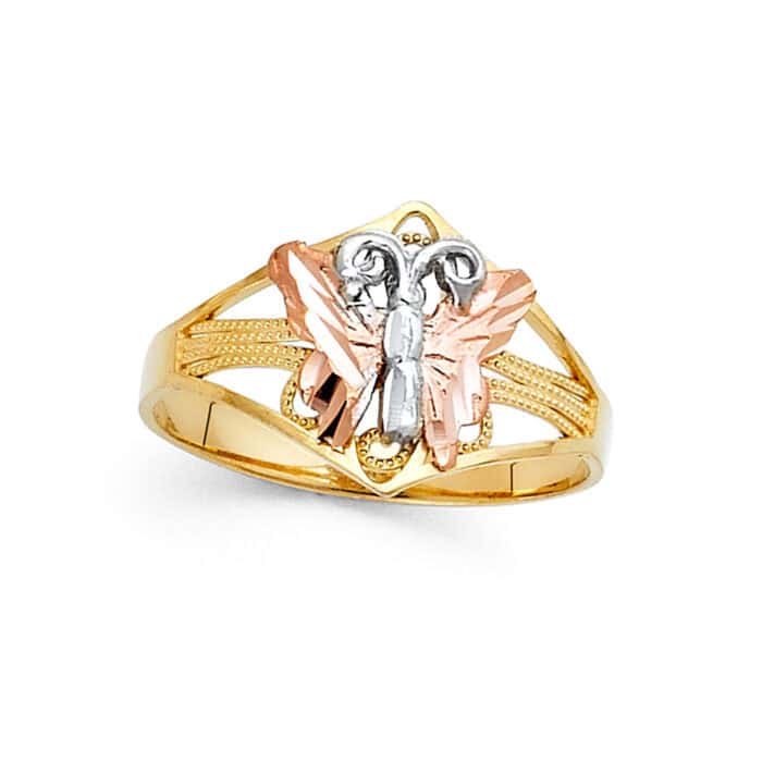 14K Tri Color Gold Fancy Butterfly Ring - Image 2