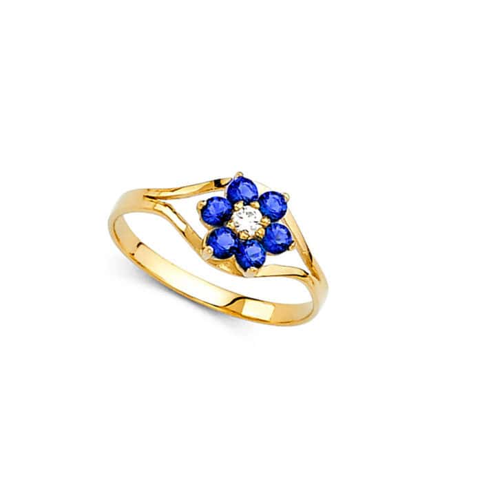 14K Yellow Gold Cubic Zirconia September Birth Stone Babies Ring - Image 2