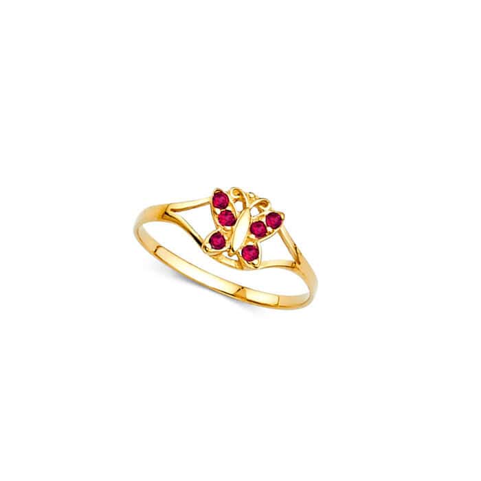 14K Yellow Gold Cubic Zirconia July Birth Stone Babies Ring - Image 2