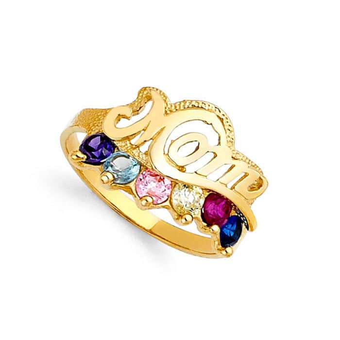 14K Yellow Gold Cubic Zirconia Mothers Ring - Image 2