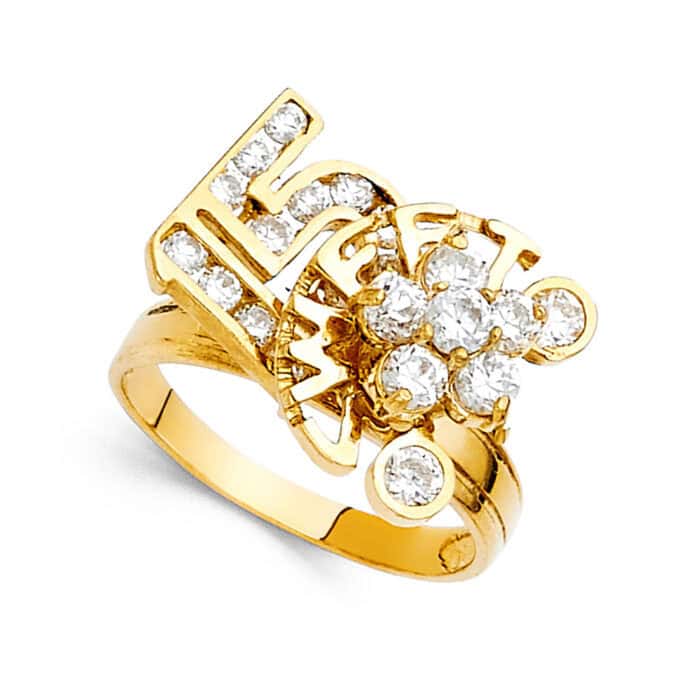 14K Yellow Gold Cubic Zirconia 15 Years Motion Ring - Image 2