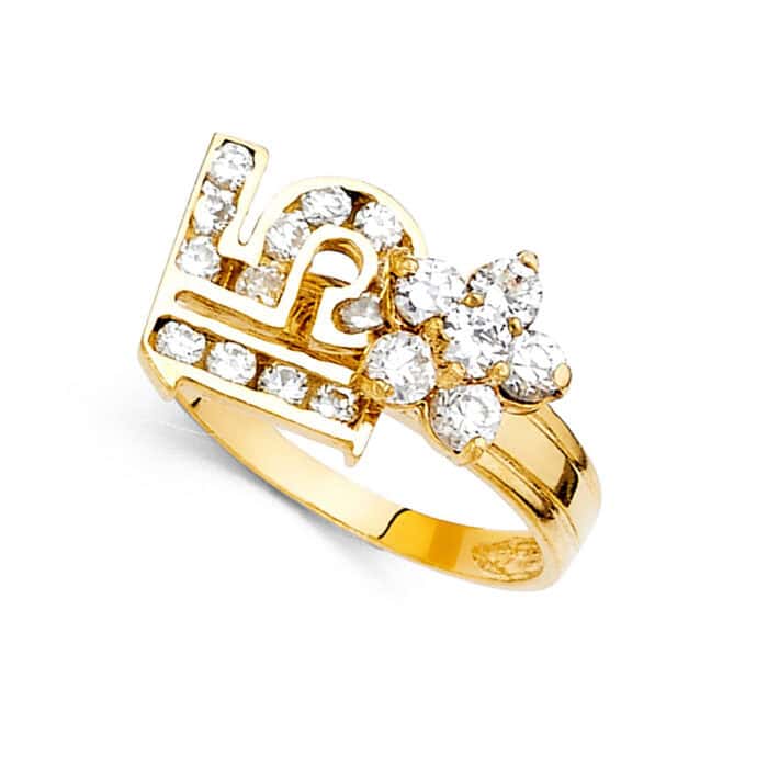 14K Yellow Gold Cubic Zirconia 15 Years Motion Ring - Image 2