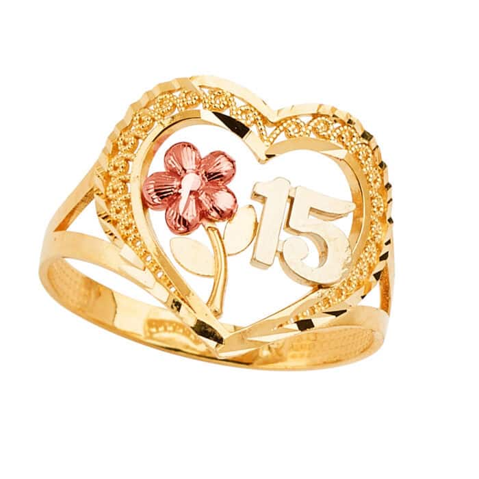 14K Tri Color Gold 15 Years Ring - Image 2