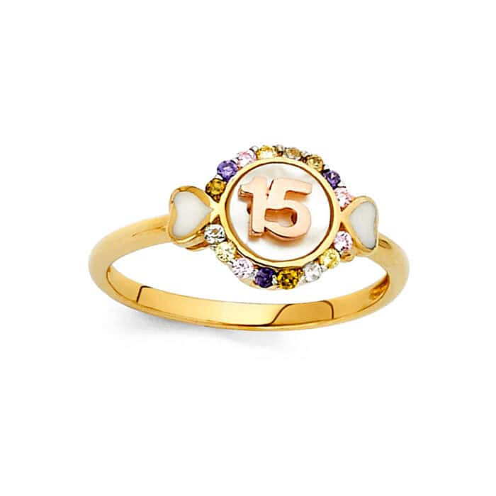 14K Two Tone Gold 15 Years Cubic Zirconia Ring - Image 2